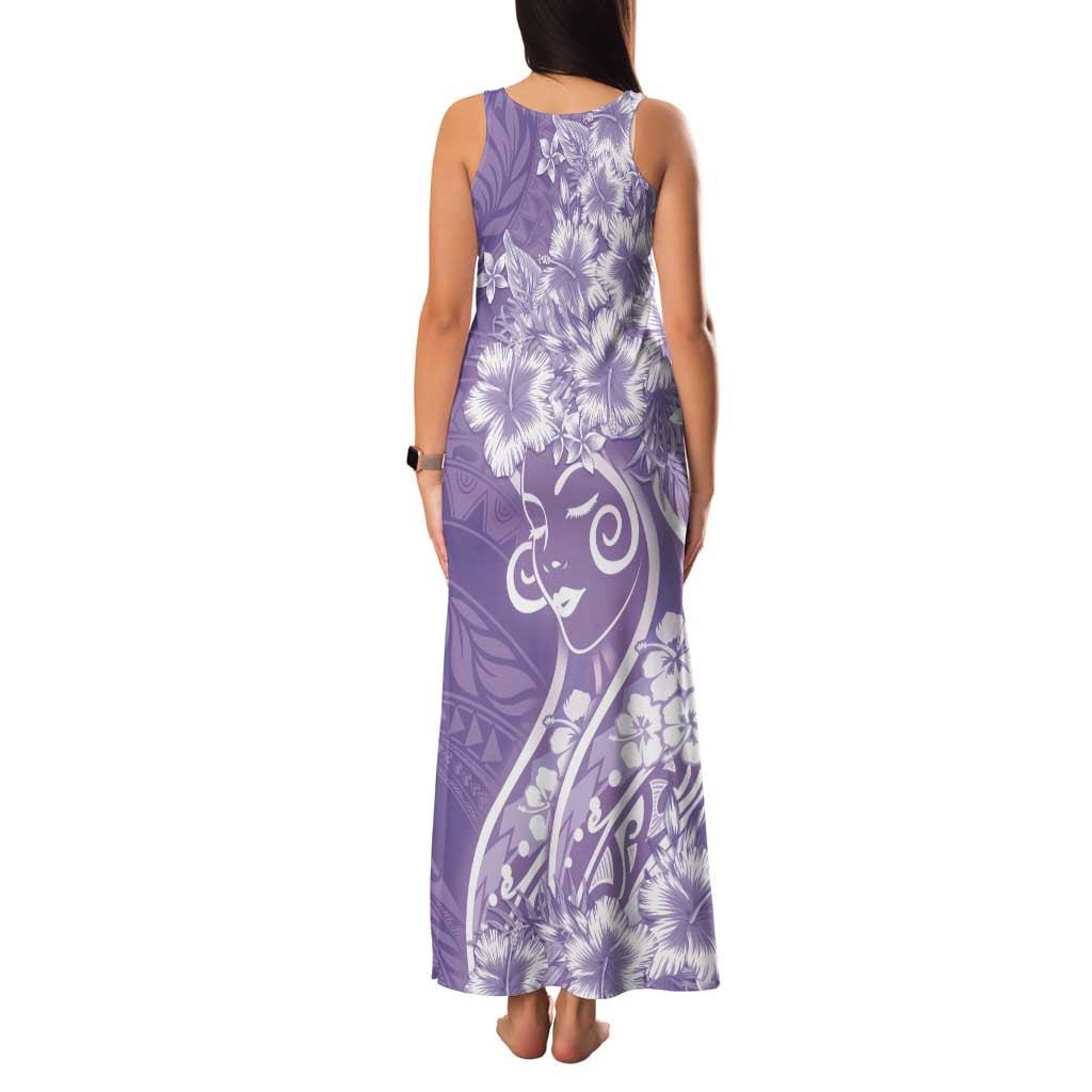 Polynesian Women's Day Family Matching Tank Maxi Dress and Hawaiian Shirt Purple Hibiscus Flowers With Polynesian Pattern