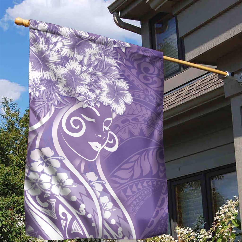 Polynesian Women's Day Garden Flag Purple Hibiscus Flowers With Polynesian Pattern LT05 - Polynesian Pride
