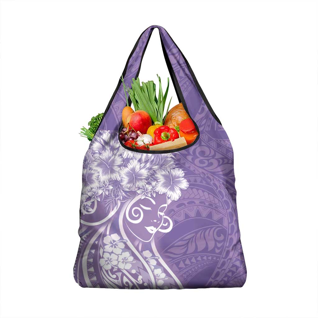 Polynesian Women's Day Grocery Bag Purple Hibiscus Flowers With Polynesian Pattern LT05 1-pack One Size Purple - Polynesian Pride