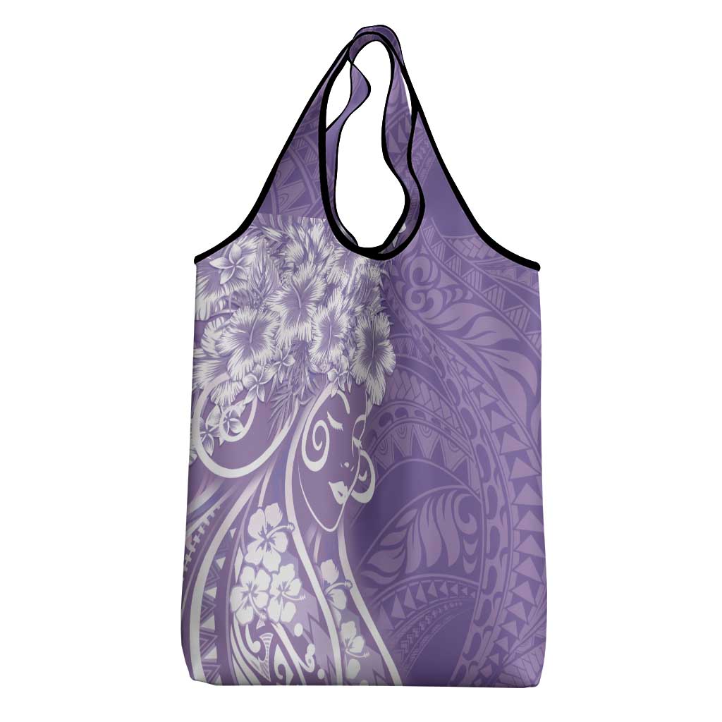 Polynesian Women's Day Grocery Bag Purple Hibiscus Flowers With Polynesian Pattern LT05 - Polynesian Pride
