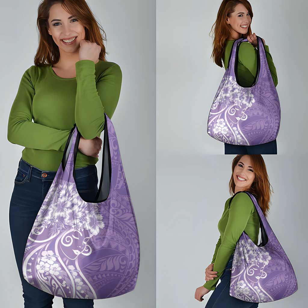 Polynesian Women's Day Grocery Bag Purple Hibiscus Flowers With Polynesian Pattern LT05 - Polynesian Pride