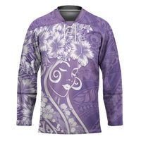 Polynesian Women's Day Hockey Jersey Purple Hibiscus Flowers With Polynesian Pattern