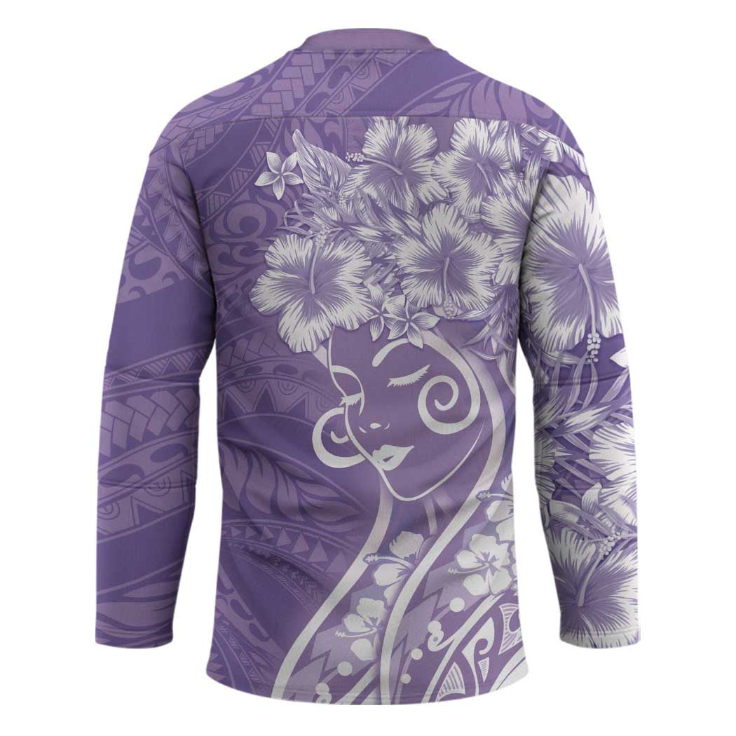 Polynesian Women's Day Hockey Jersey Purple Hibiscus Flowers With Polynesian Pattern