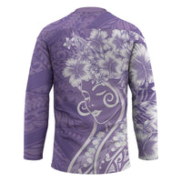 Polynesian Women's Day Hockey Jersey Purple Hibiscus Flowers With Polynesian Pattern