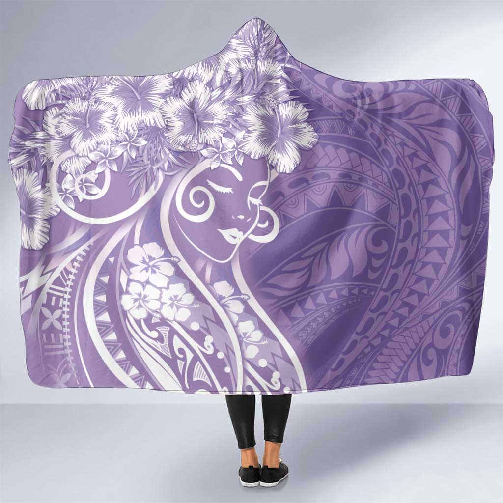 Polynesian Women's Day Hooded Blanket Purple Hibiscus Flowers With Polynesian Pattern LT05 One Size Purple - Polynesian Pride
