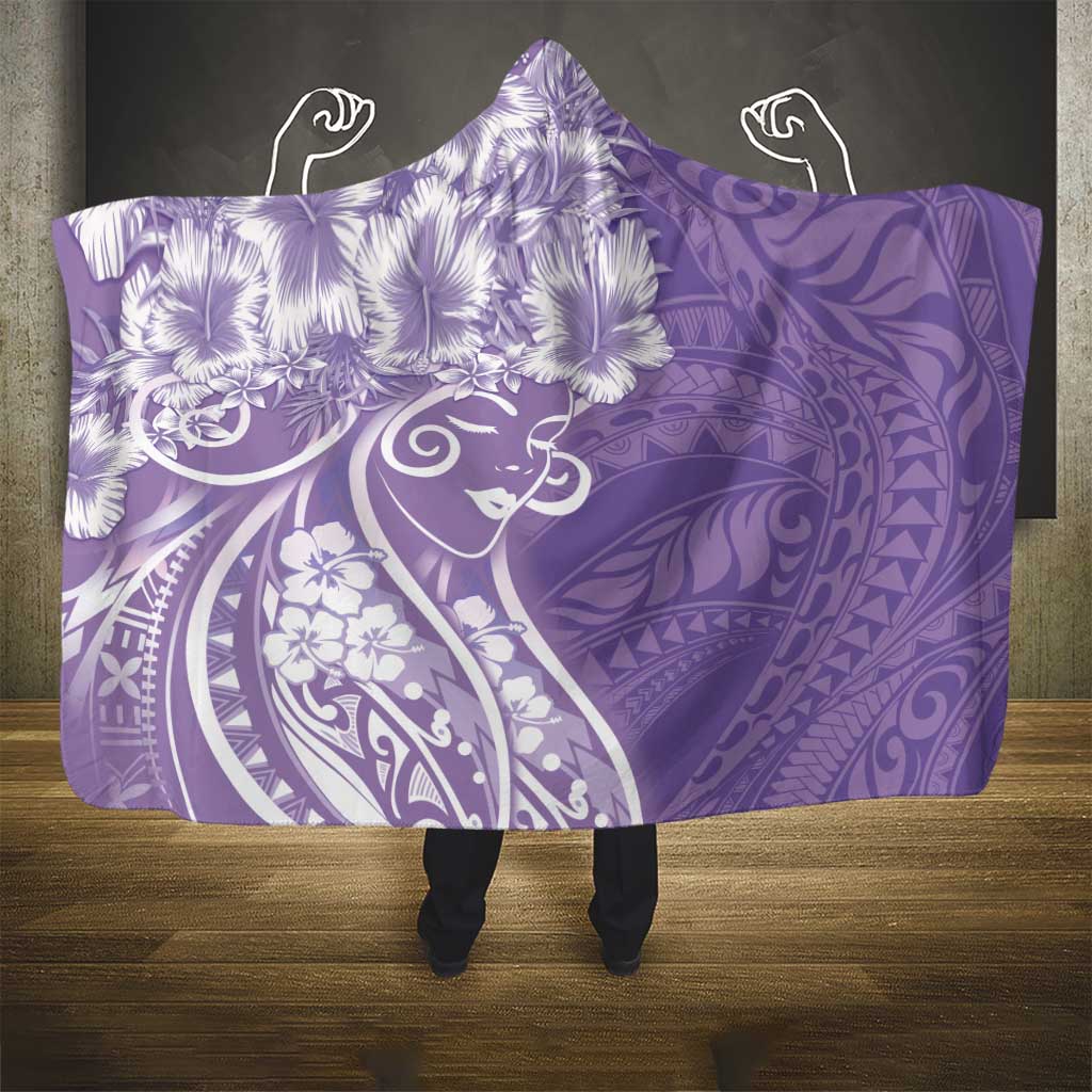Polynesian Women's Day Hooded Blanket Purple Hibiscus Flowers With Polynesian Pattern LT05 - Polynesian Pride