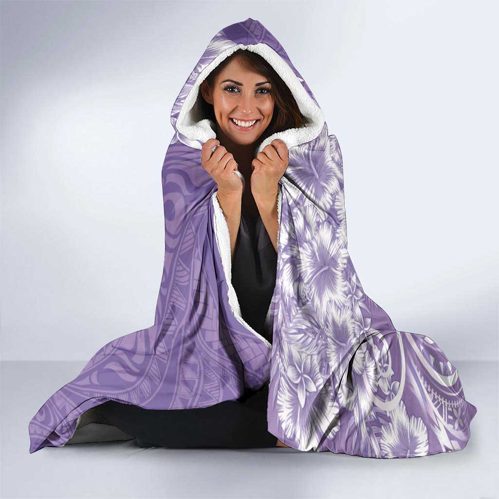 Polynesian Women's Day Hooded Blanket Purple Hibiscus Flowers With Polynesian Pattern LT05 - Polynesian Pride