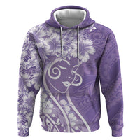 Polynesian Women's Day Hoodie Purple Hibiscus Flowers With Polynesian Pattern LT05 Pullover Hoodie Purple - Polynesian Pride