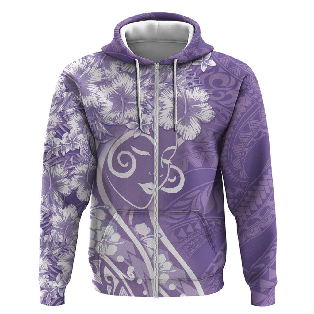 Polynesian Women's Day Hoodie Purple Hibiscus Flowers With Polynesian Pattern LT05 Zip Hoodie Purple - Polynesian Pride