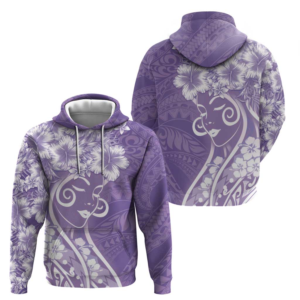 Polynesian Women's Day Hoodie Purple Hibiscus Flowers With Polynesian Pattern LT05 - Polynesian Pride