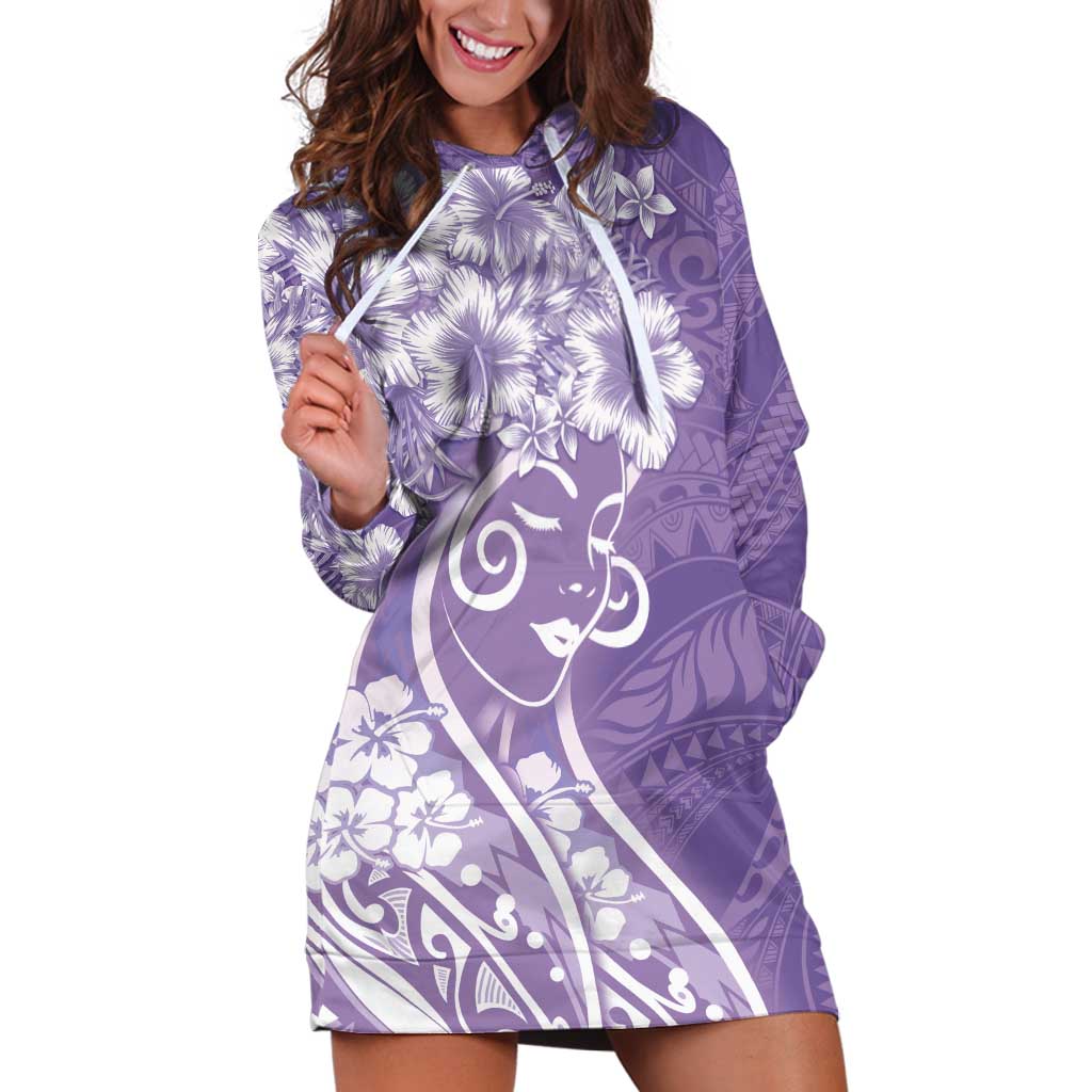 Polynesian Women's Day Hoodie Dress Purple Hibiscus Flowers With Polynesian Pattern LT05 Purple - Polynesian Pride