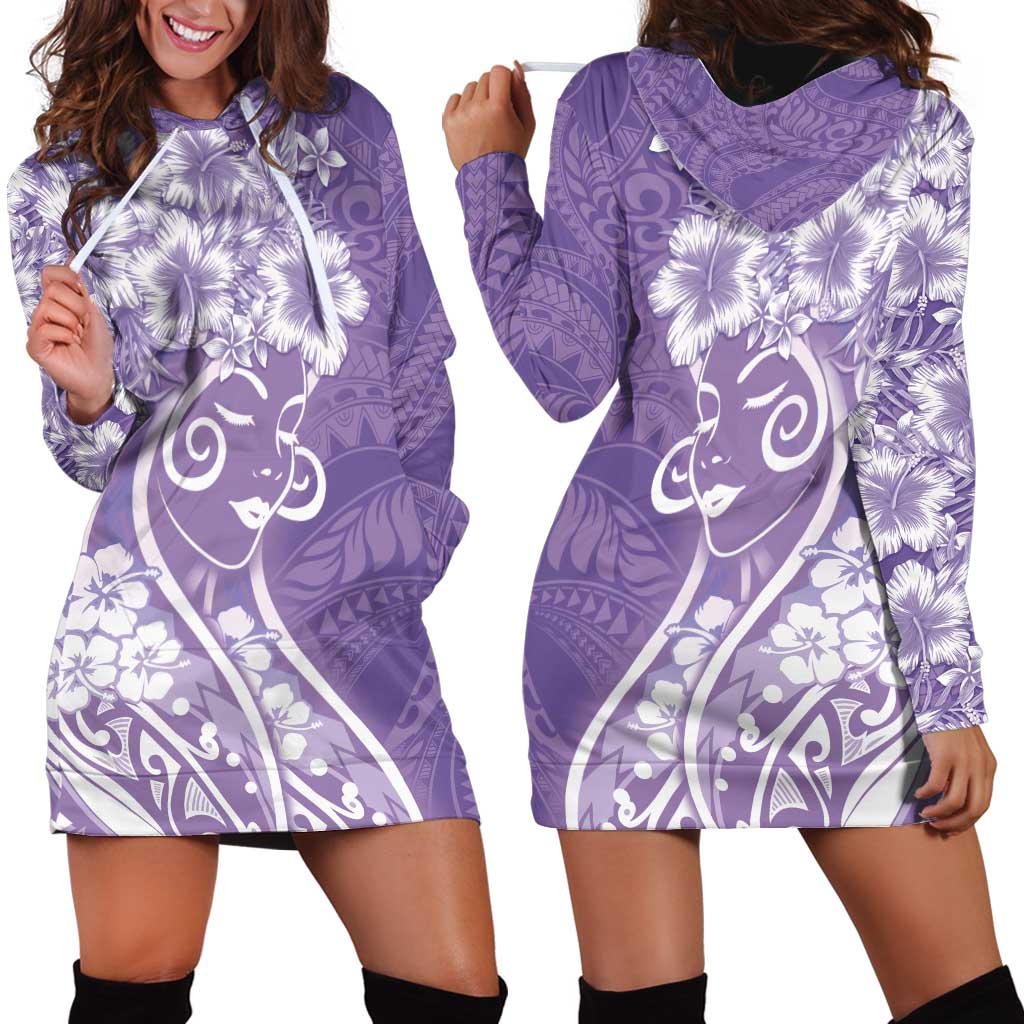Polynesian Women's Day Hoodie Dress Purple Hibiscus Flowers With Polynesian Pattern LT05 - Polynesian Pride