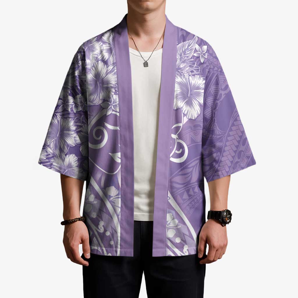 Polynesian Women's Day Kimono Purple Hibiscus Flowers With Polynesian Pattern LT05 - Polynesian Pride