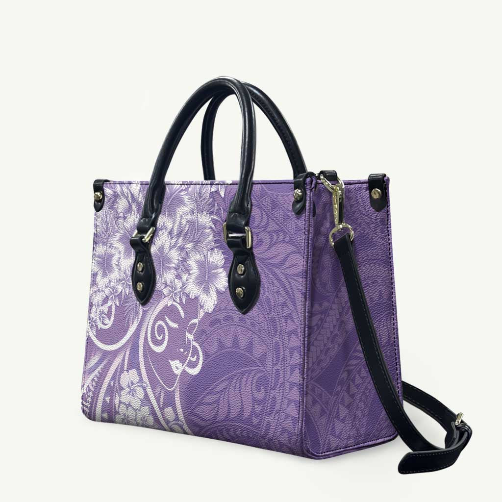 Polynesian Women's Day Leather Bag Purple Hibiscus Flowers With Polynesian Pattern LT05 Purple - Polynesian Pride