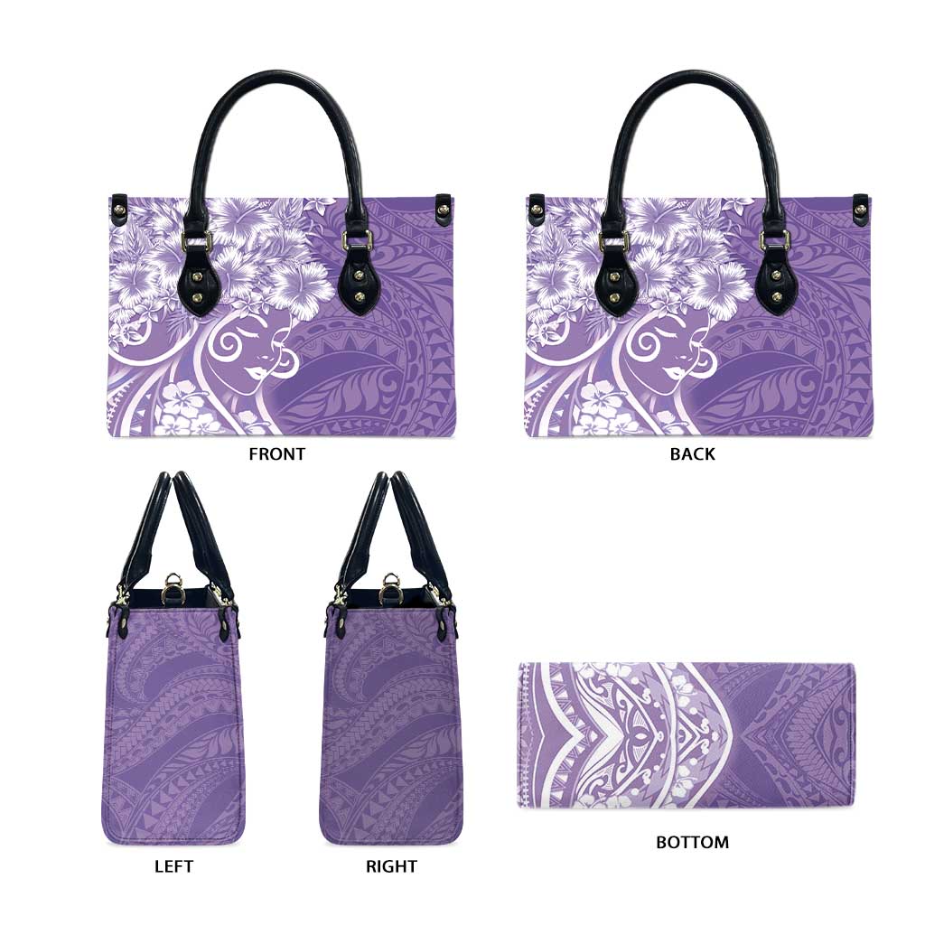 Polynesian Women's Day Leather Bag Purple Hibiscus Flowers With Polynesian Pattern LT05 - Polynesian Pride