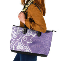 Polynesian Women's Day Leather Tote Bag Purple Hibiscus Flowers With Polynesian Pattern LT05 Purple - Polynesian Pride