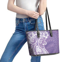 Polynesian Women's Day Leather Tote Bag Purple Hibiscus Flowers With Polynesian Pattern LT05 - Polynesian Pride