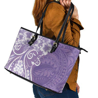 Polynesian Women's Day Leather Tote Bag Purple Hibiscus Flowers With Polynesian Pattern LT05 - Polynesian Pride