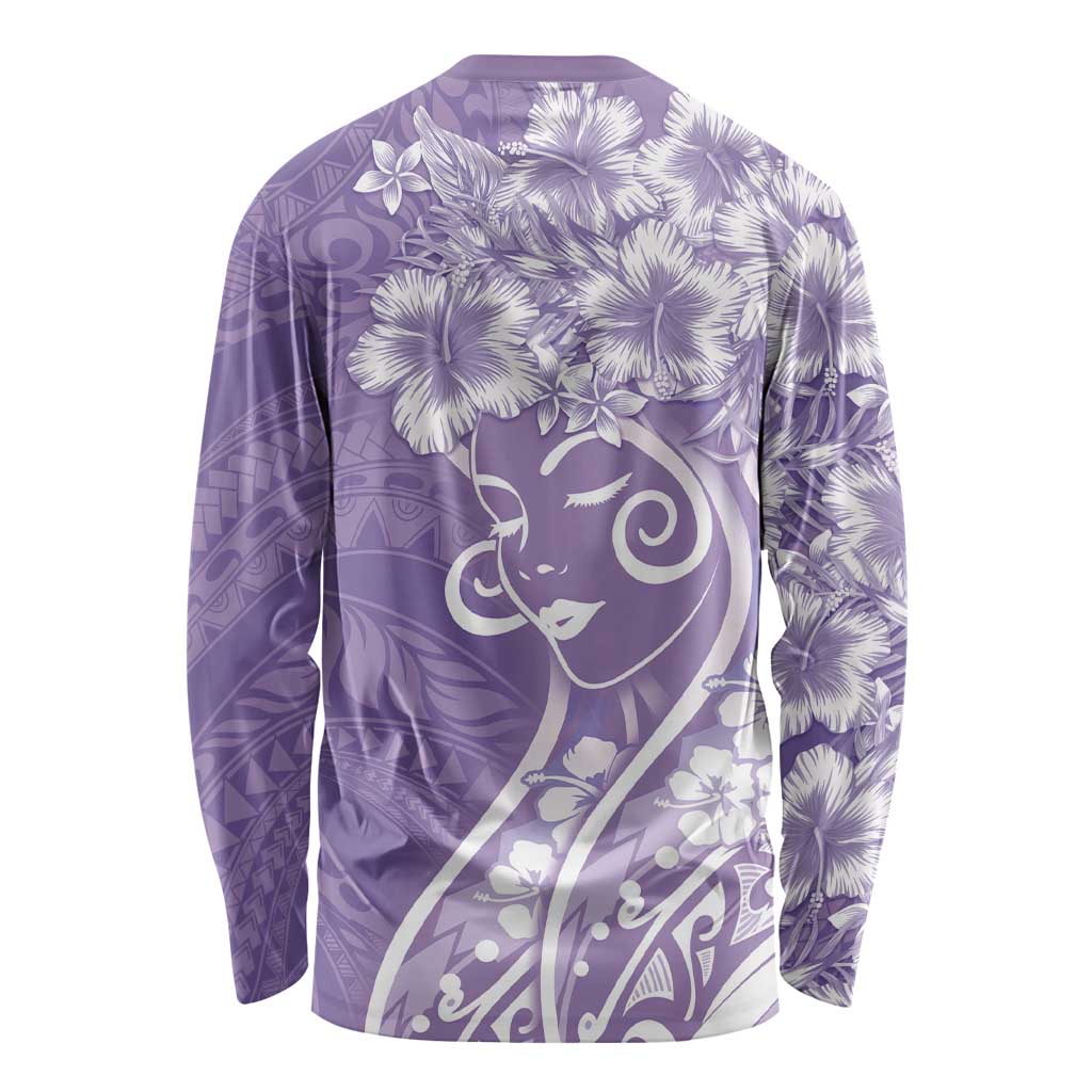 Polynesian Women's Day Long Sleeve Shirt Purple Hibiscus Flowers With Polynesian Pattern LT05 - Polynesian Pride