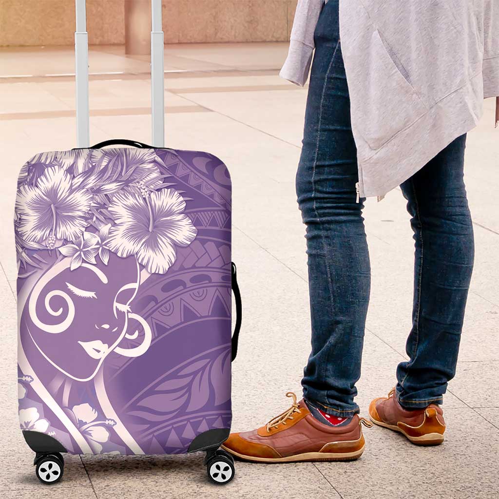 Polynesian Women's Day Luggage Cover Purple Hibiscus Flowers With Polynesian Pattern LT05 Purple - Polynesian Pride