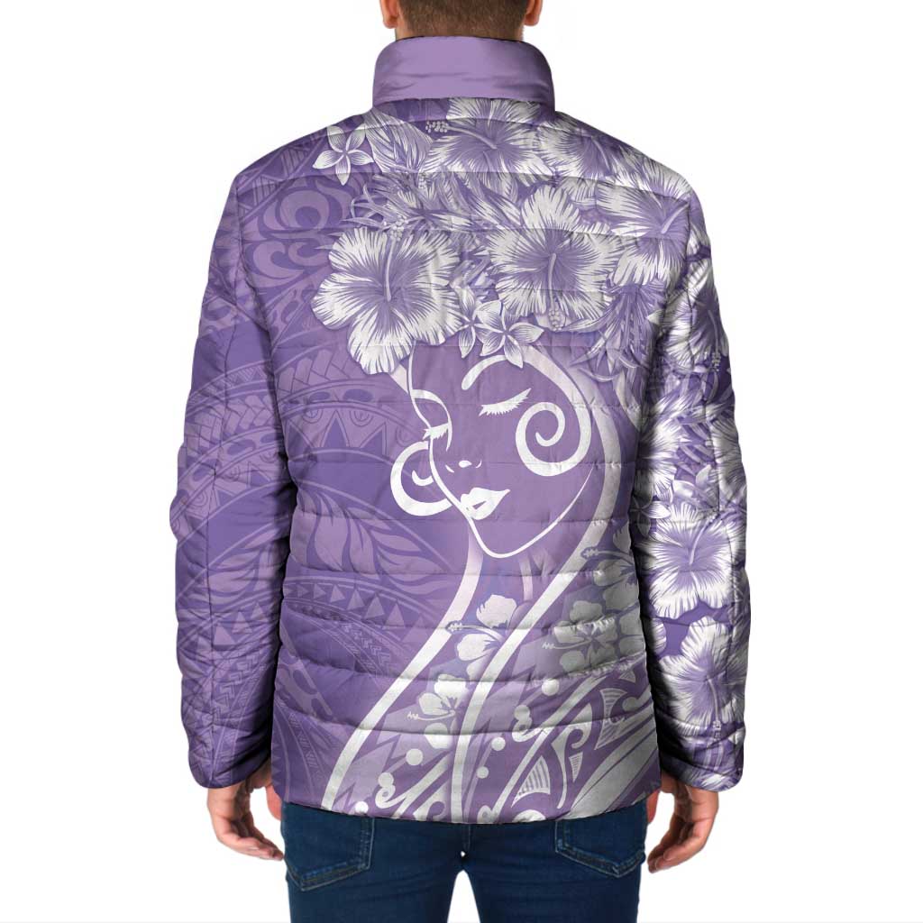 Polynesian Women's Day Padded Jacket Purple Hibiscus Flowers With Polynesian Pattern LT05 - Polynesian Pride