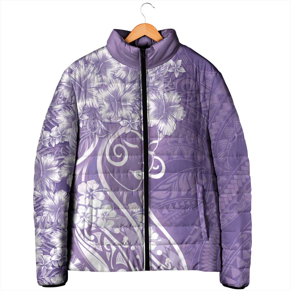 Polynesian Women's Day Padded Jacket Purple Hibiscus Flowers With Polynesian Pattern LT05 - Polynesian Pride