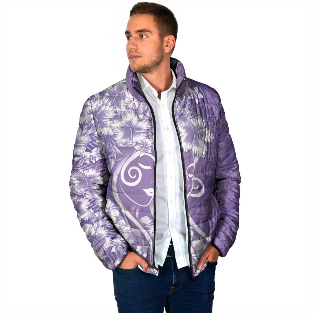 Polynesian Women's Day Padded Jacket Purple Hibiscus Flowers With Polynesian Pattern LT05 - Polynesian Pride