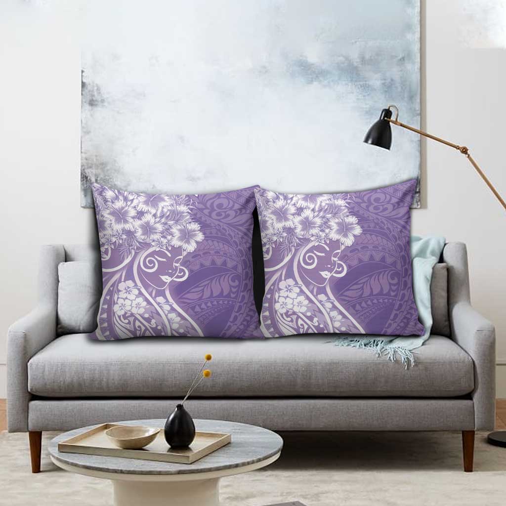 Polynesian Women's Day Pillow Cover Purple Hibiscus Flowers With Polynesian Pattern LT05 - Polynesian Pride