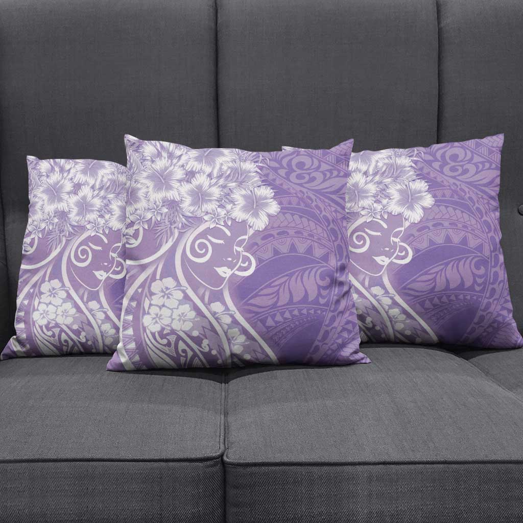 Polynesian Women's Day Pillow Cover Purple Hibiscus Flowers With Polynesian Pattern LT05 - Polynesian Pride
