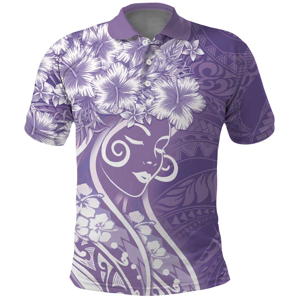 Polynesian Women's Day Polo Shirt Purple Hibiscus Flowers With Polynesian Pattern LT05 Purple - Polynesian Pride