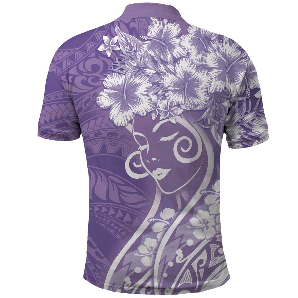 Polynesian Women's Day Polo Shirt Purple Hibiscus Flowers With Polynesian Pattern LT05 - Polynesian Pride