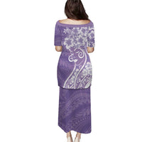 Polynesian Women's Day Puletasi Purple Hibiscus Flowers With Polynesian Pattern