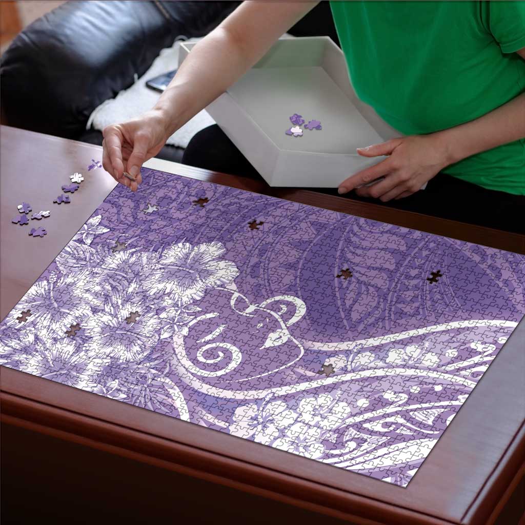 Polynesian Women's Day Puzzle Purple Hibiscus Flowers With Polynesian Pattern LT05 - Polynesian Pride