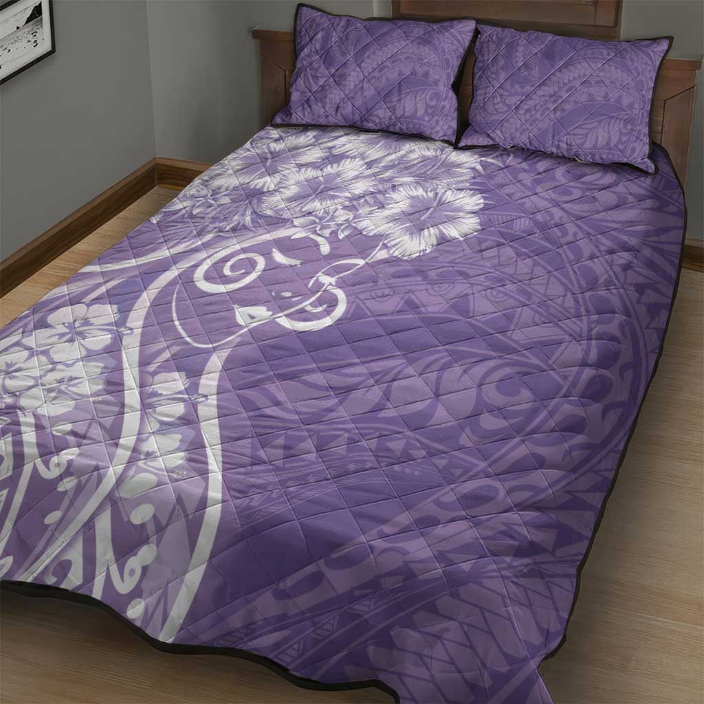 Polynesian Women's Day Quilt Bed Set Purple Hibiscus Flowers With Polynesian Pattern LT05 - Polynesian Pride