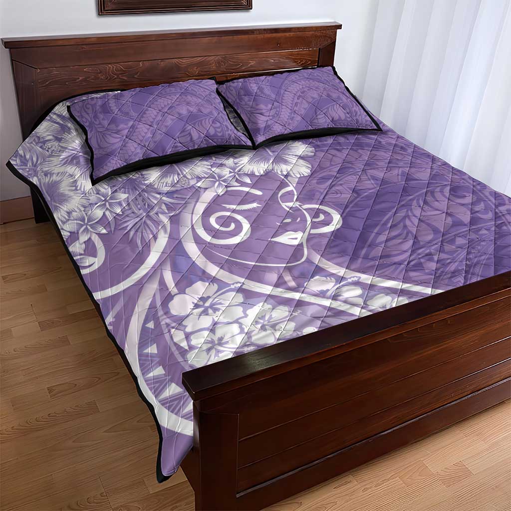 Polynesian Women's Day Quilt Bed Set Purple Hibiscus Flowers With Polynesian Pattern LT05 - Polynesian Pride
