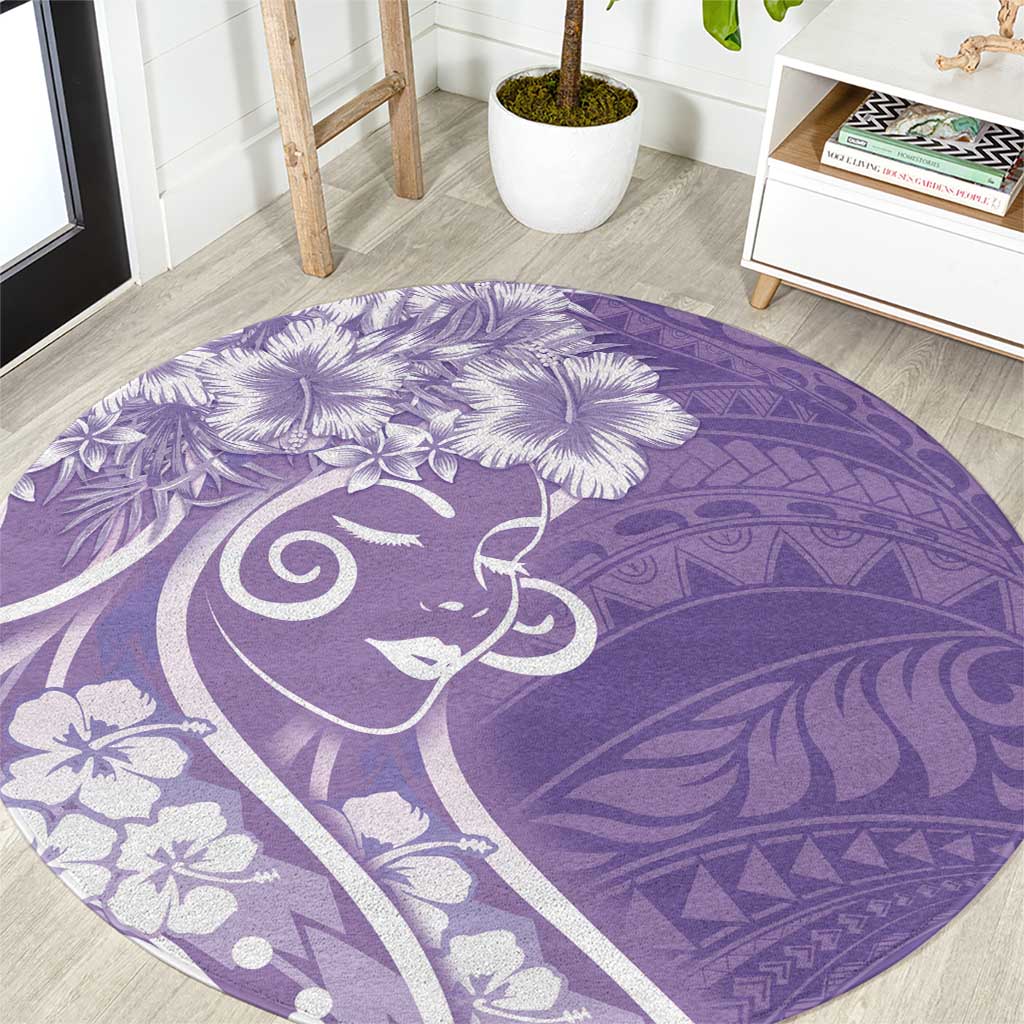 Polynesian Women's Day Round Carpet Purple Hibiscus Flowers With Polynesian Pattern LT05 Purple - Polynesian Pride