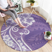 Polynesian Women's Day Round Carpet Purple Hibiscus Flowers With Polynesian Pattern LT05 - Polynesian Pride