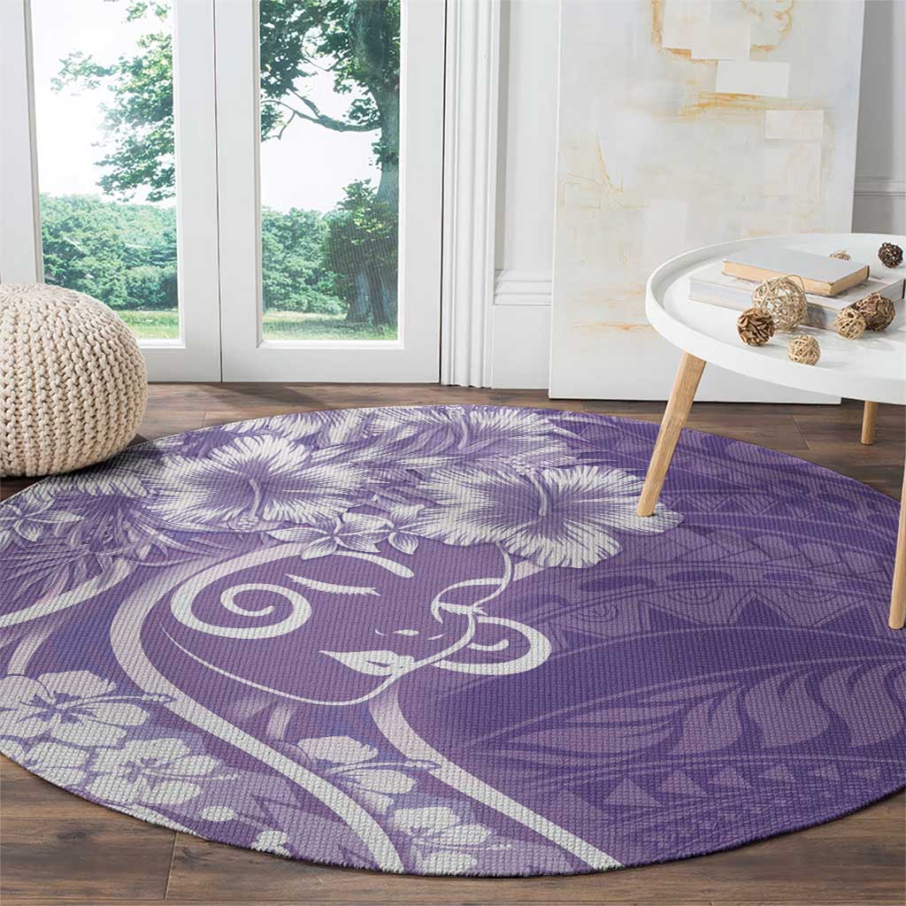Polynesian Women's Day Round Carpet Purple Hibiscus Flowers With Polynesian Pattern LT05 - Polynesian Pride