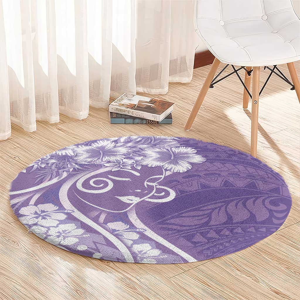 Polynesian Women's Day Round Carpet Purple Hibiscus Flowers With Polynesian Pattern LT05 - Polynesian Pride