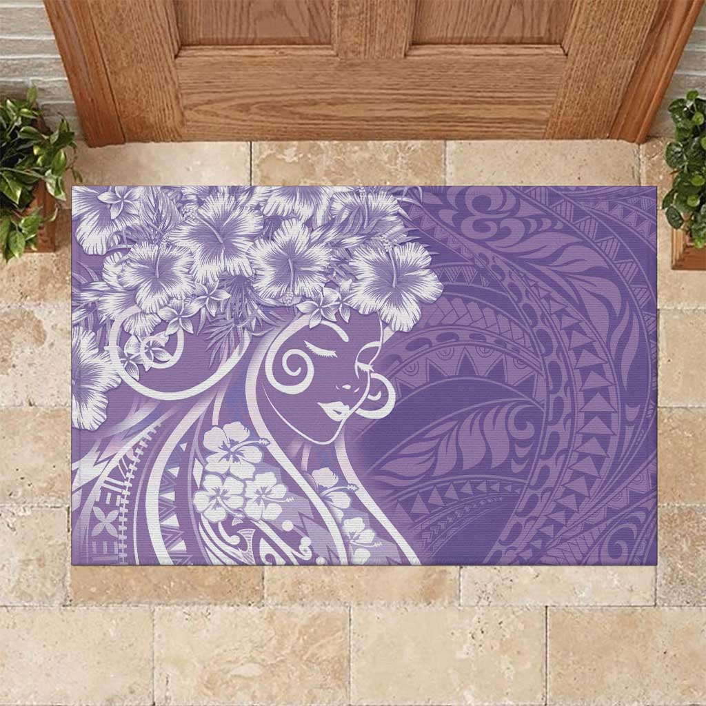 Polynesian Women's Day Rubber Doormat Purple Hibiscus Flowers With Polynesian Pattern LT05 Purple - Polynesian Pride