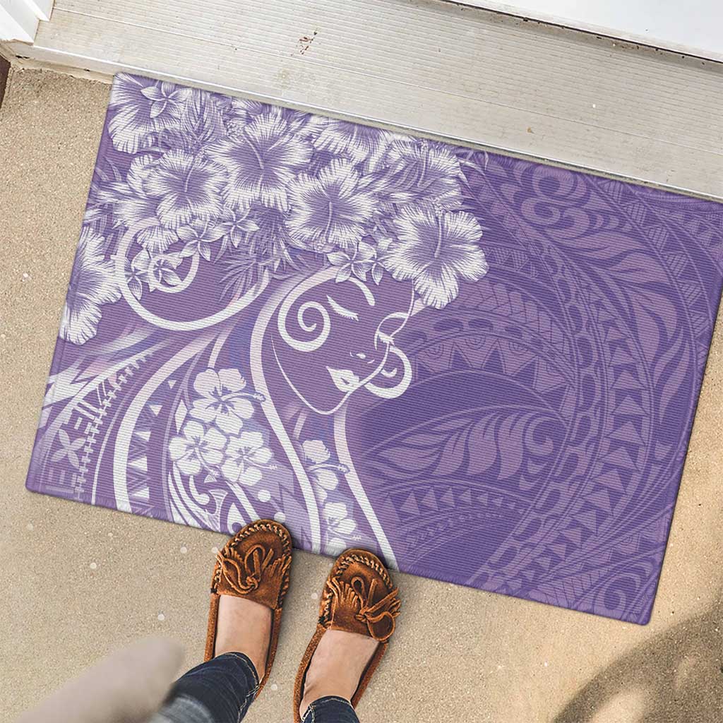 Polynesian Women's Day Rubber Doormat Purple Hibiscus Flowers With Polynesian Pattern LT05 - Polynesian Pride