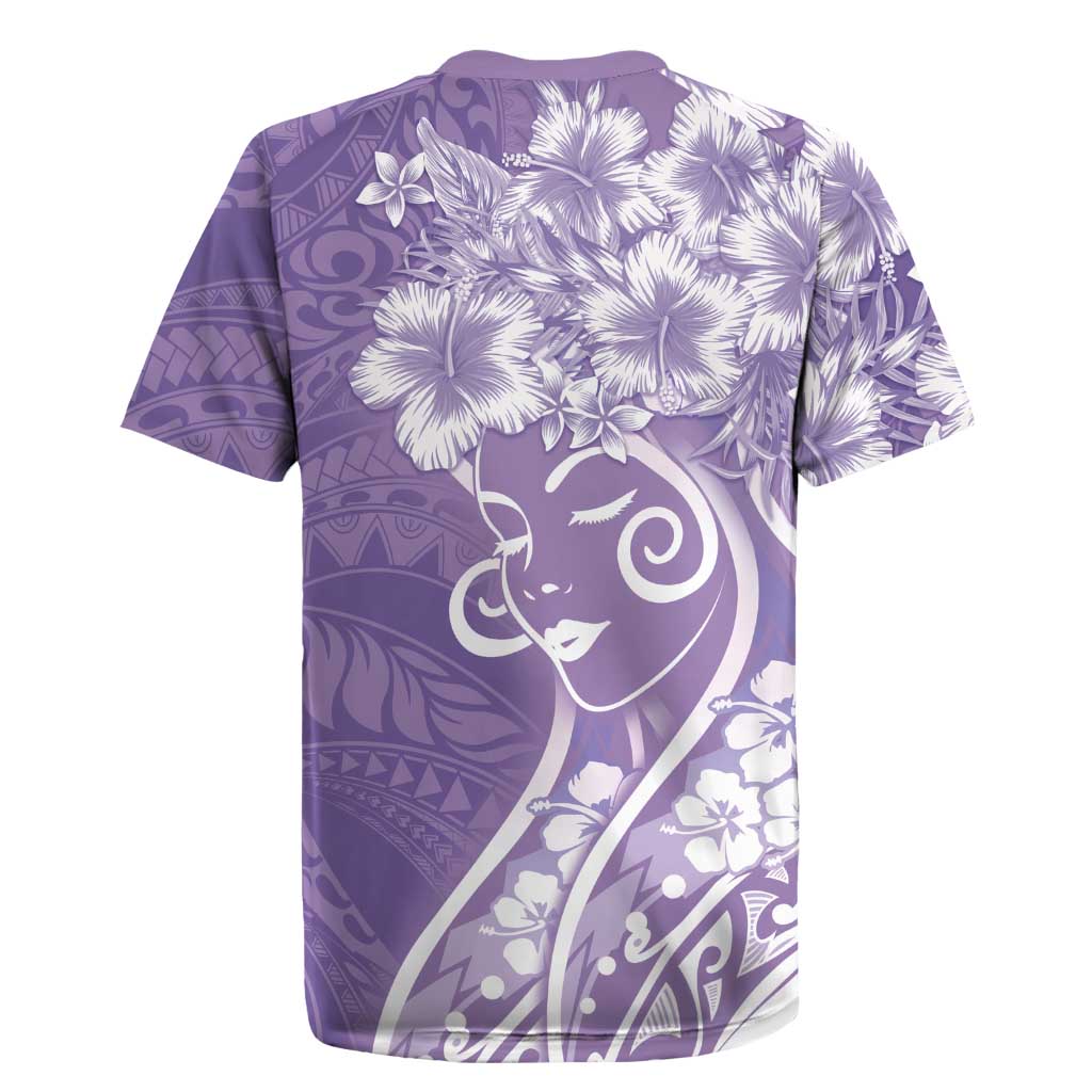 Polynesian Women's Day Rugby Jersey Purple Hibiscus Flowers With Polynesian Pattern LT05 - Polynesian Pride