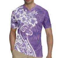 Polynesian Women's Day Rugby Jersey Purple Hibiscus Flowers With Polynesian Pattern LT05 - Polynesian Pride