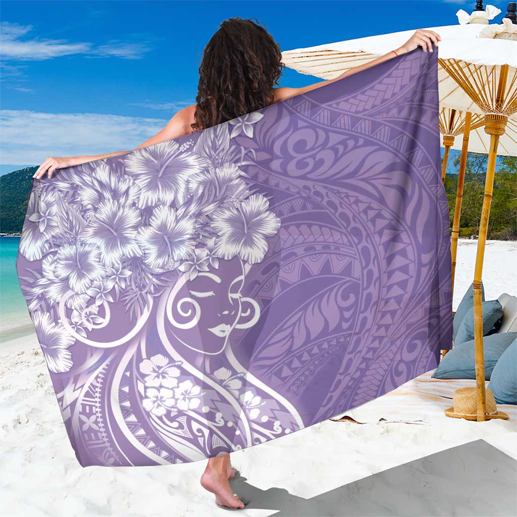 Polynesian Women's Day Sarong Purple Hibiscus Flowers With Polynesian Pattern LT05 One Size 44 x 66 inches Purple - Polynesian Pride