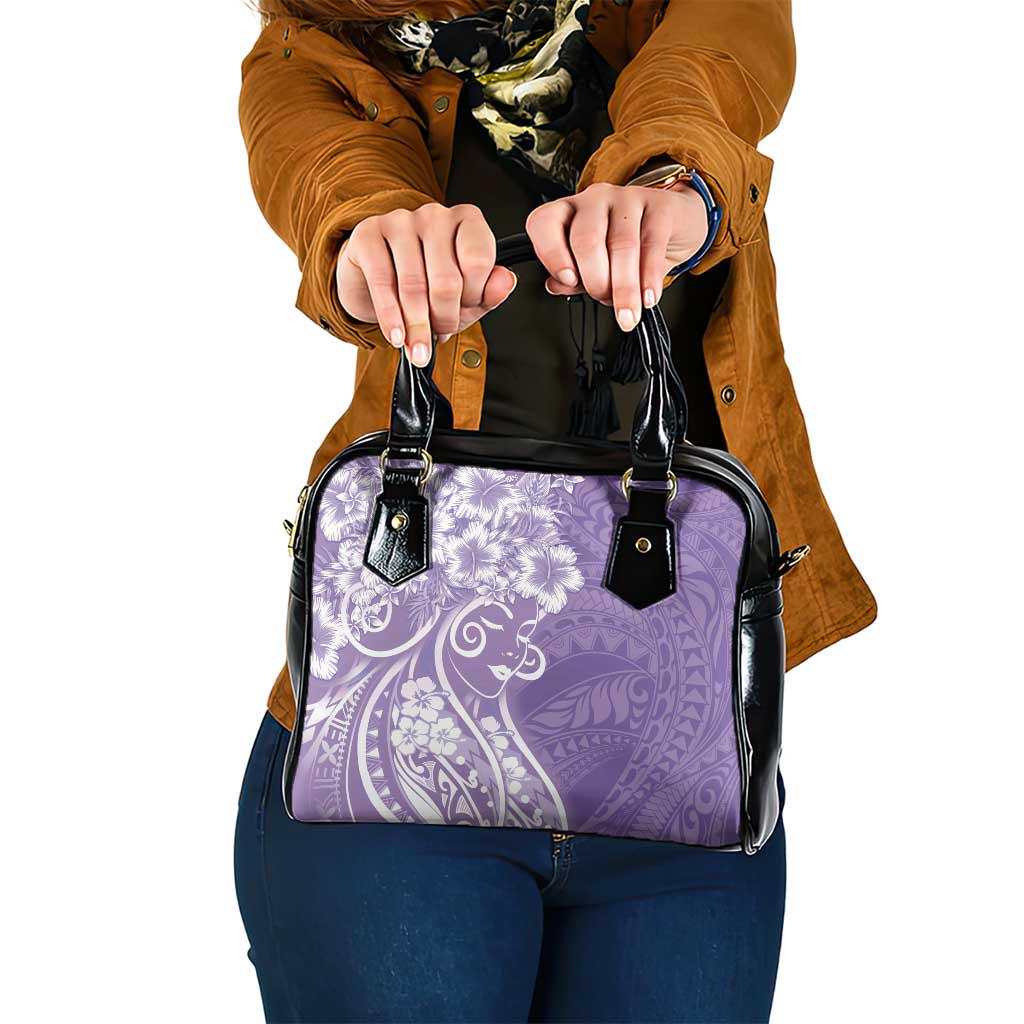 Polynesian Women's Day Shoulder Handbag Purple Hibiscus Flowers With Polynesian Pattern LT05 One Size Purple - Polynesian Pride