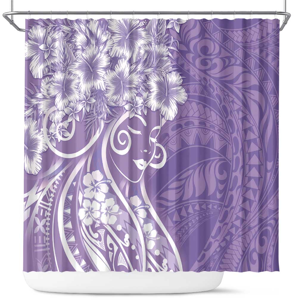 Polynesian Women's Day Shower Curtain Purple Hibiscus Flowers With Polynesian Pattern LT05 Purple - Polynesian Pride