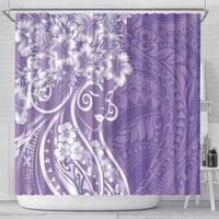 Polynesian Women's Day Shower Curtain Purple Hibiscus Flowers With Polynesian Pattern LT05 - Polynesian Pride