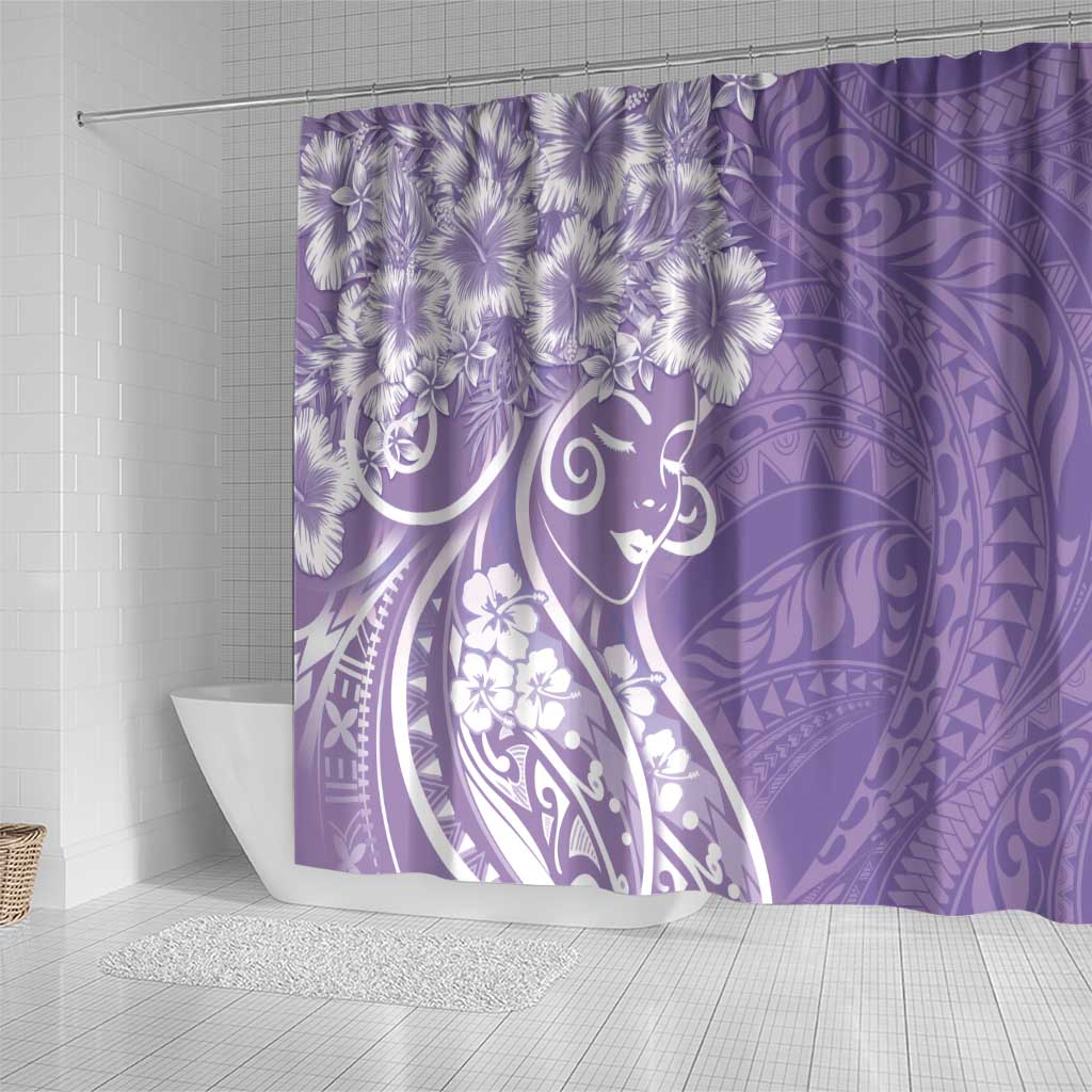 Polynesian Women's Day Shower Curtain Purple Hibiscus Flowers With Polynesian Pattern LT05 - Polynesian Pride