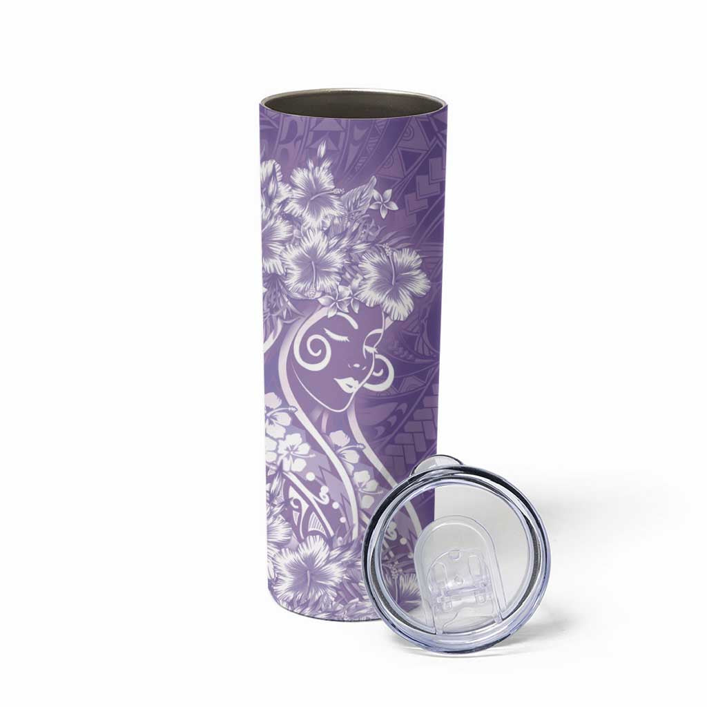 Polynesian Women's Day Skinny Tumbler Purple Hibiscus Flowers With Polynesian Pattern LT05 - Polynesian Pride