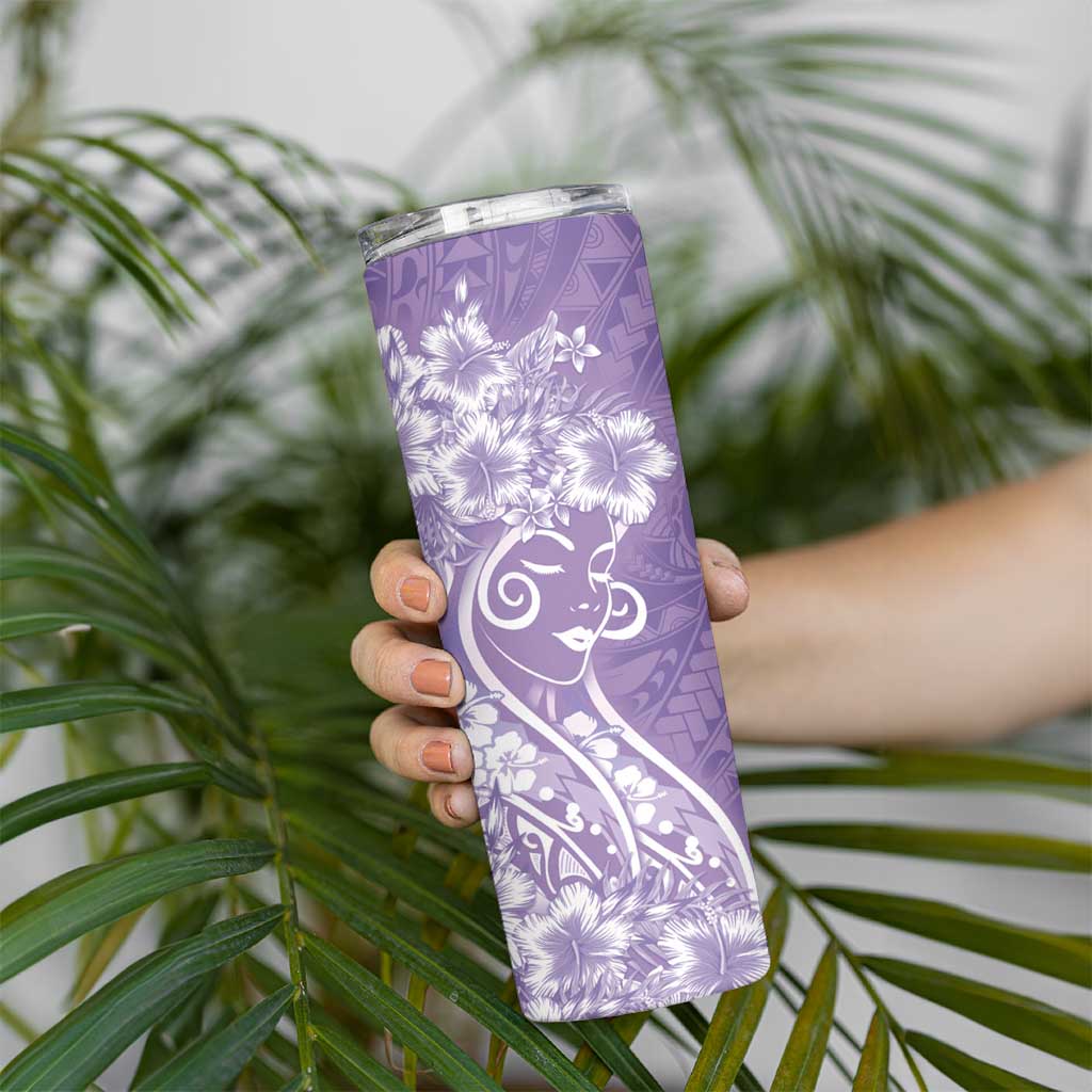 Polynesian Women's Day Skinny Tumbler Purple Hibiscus Flowers With Polynesian Pattern LT05 - Polynesian Pride